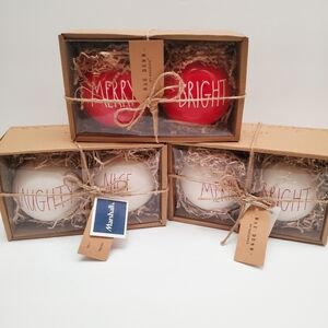 Rae Dunn Ceramic Christmas Ornaments MERRY, BRIGHT, NAUGHTY, NICE Red and White